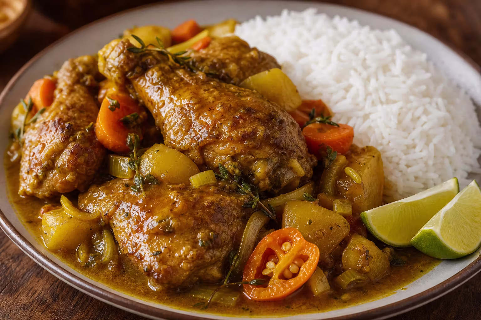 Jamaikanisches Curry Chicken mit Reis