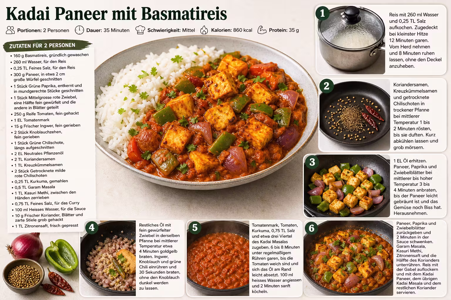 Rezept: Kadai Paneer mit Basmatireis