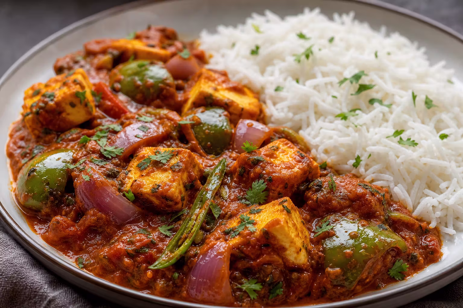 Kadai Paneer mit Basmatireis