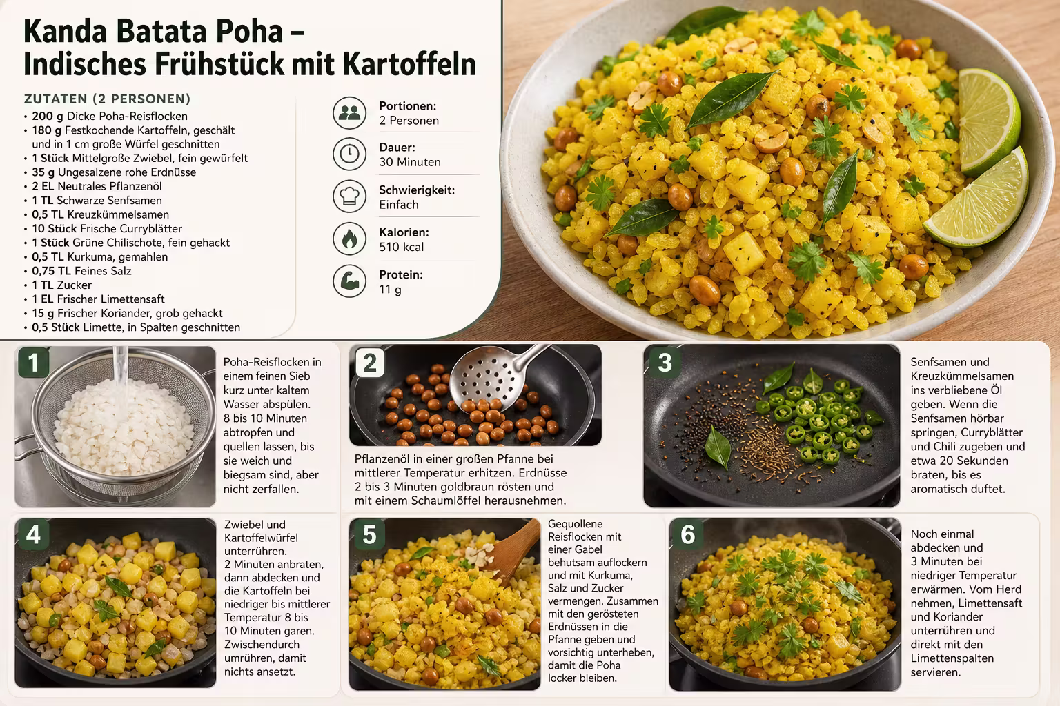 Rezept: Kanda Batata Poha – Indisches Frühstück mit Kartoffeln