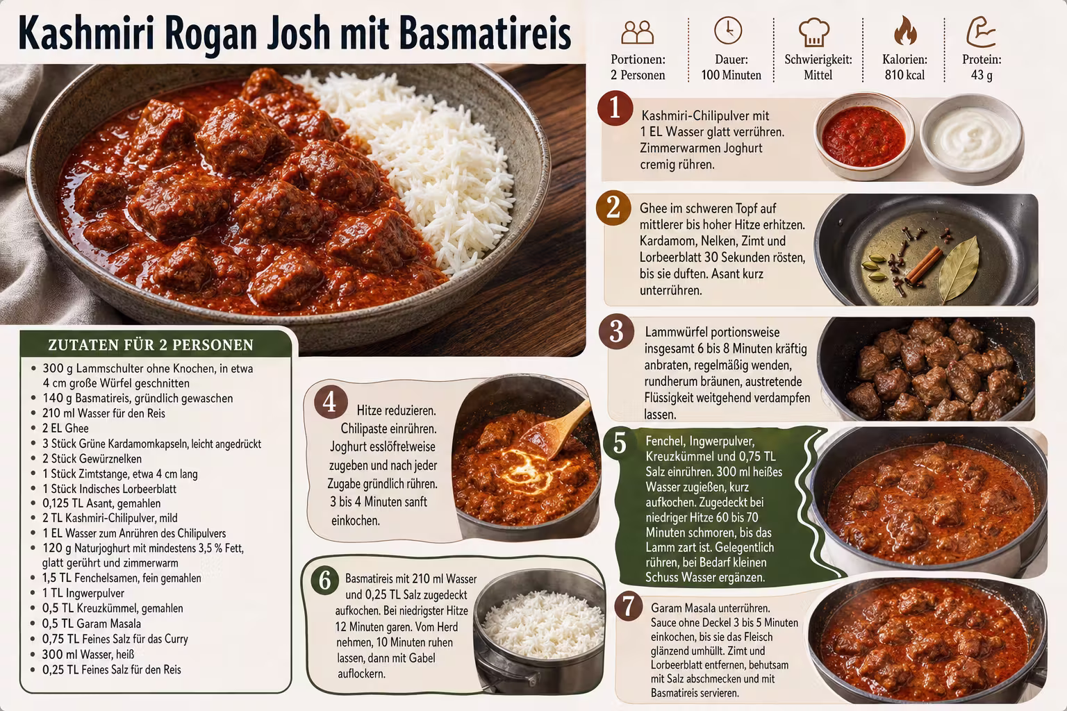 Rezept: Kashmiri Rogan Josh mit Basmatireis