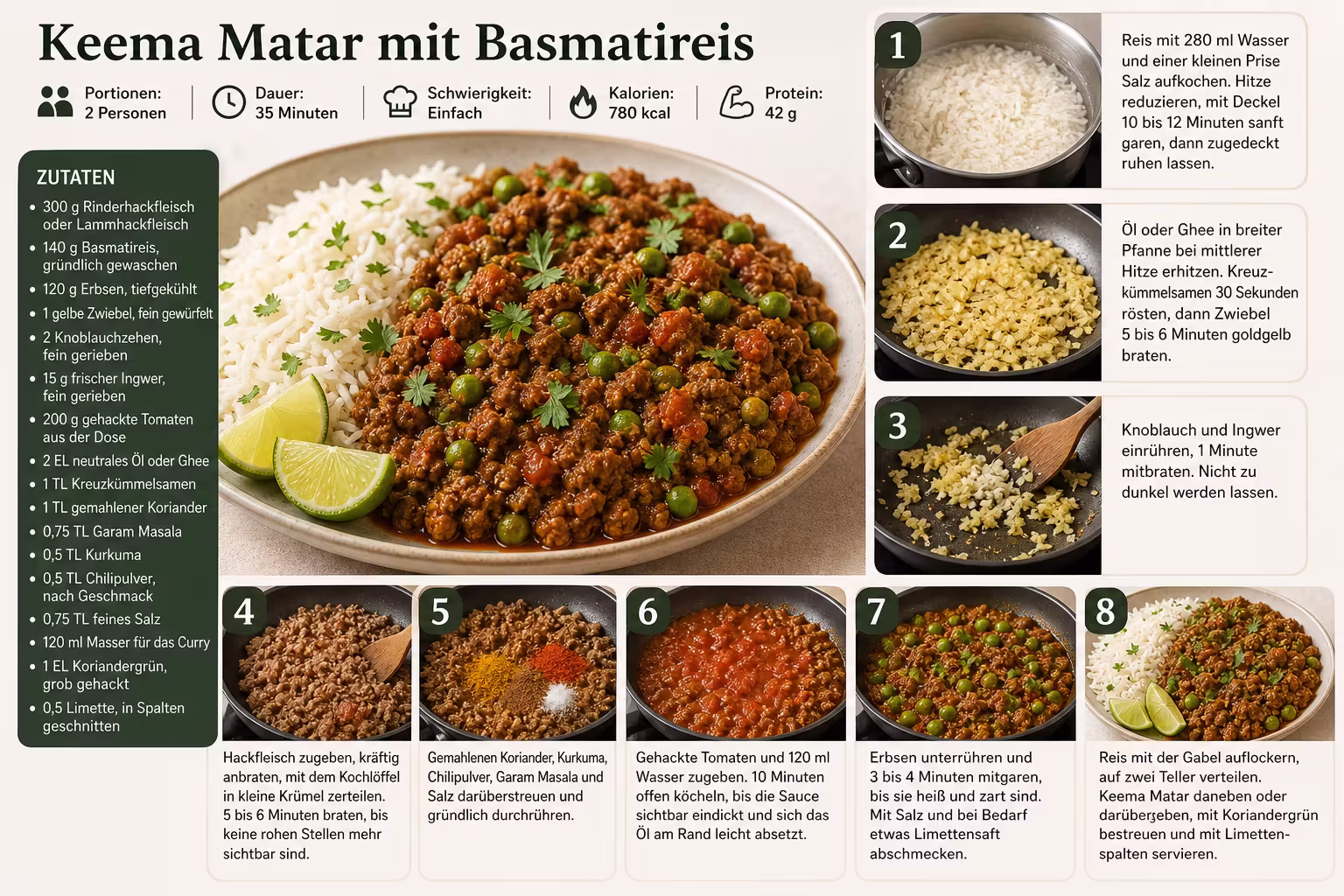 Rezept: Keema Matar mit Basmatireis