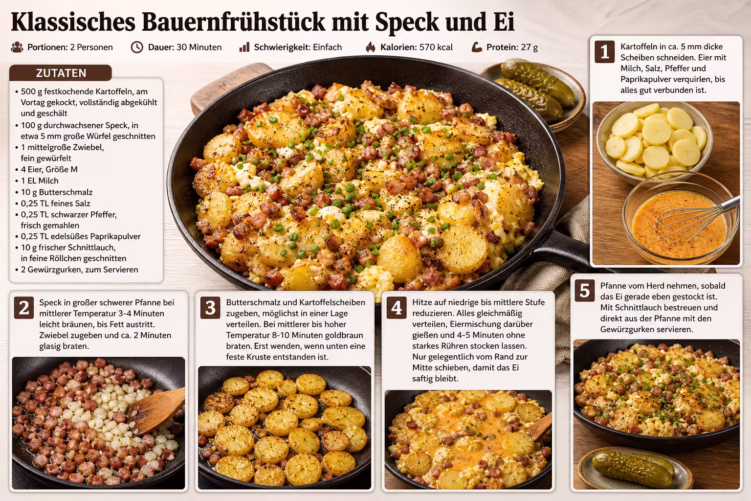Rezept: Klassisches Bauernfrühstück mit Speck und Ei