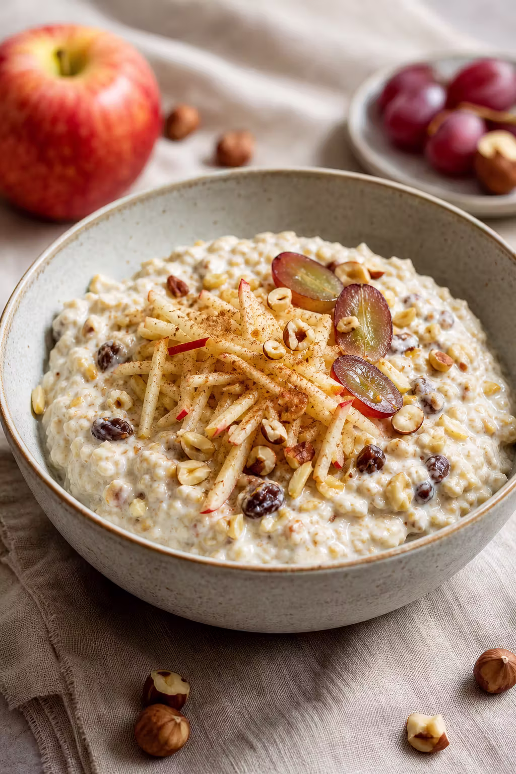 Klassisches Birchermüsli mit Apfel und Haselnüssen