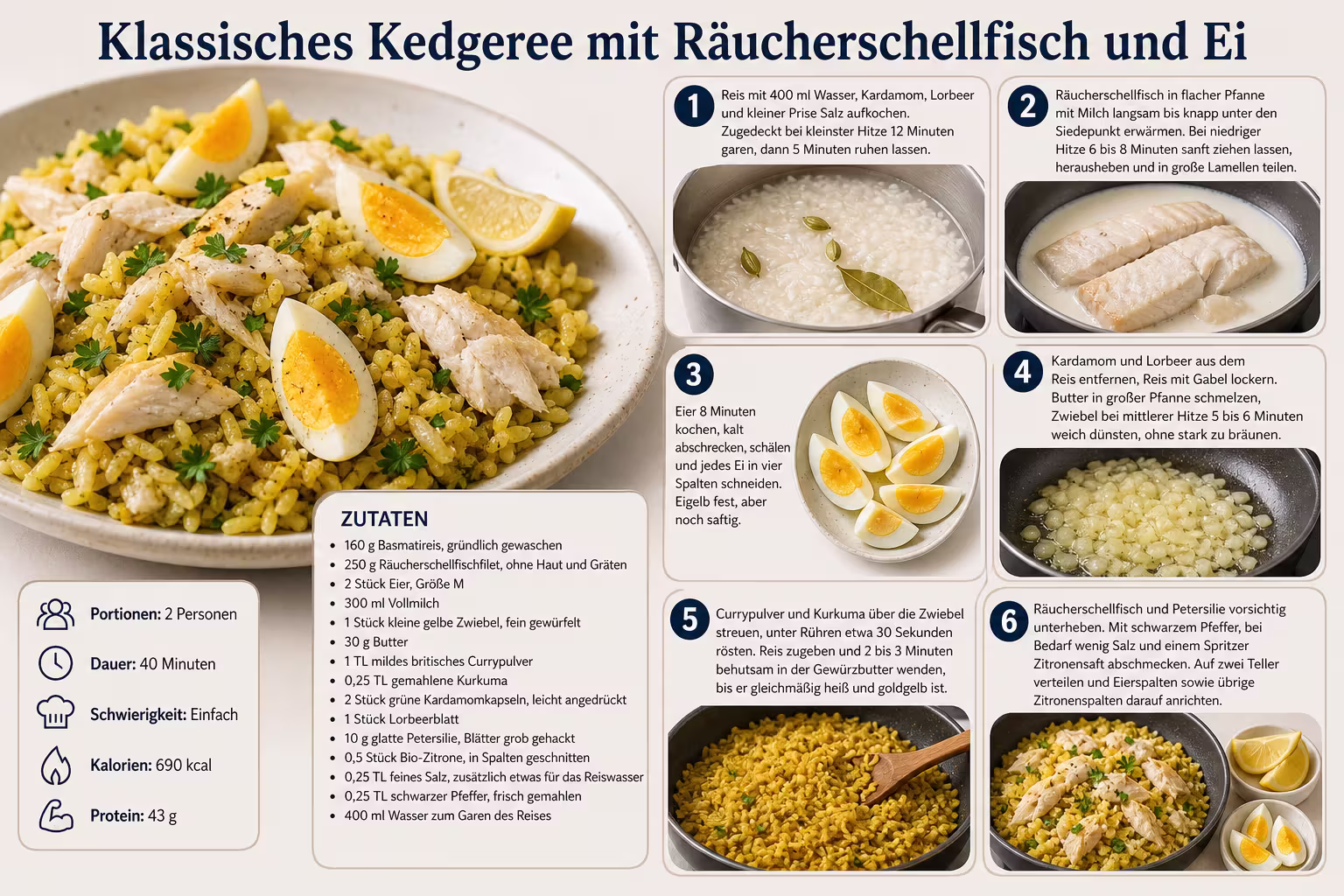 Rezept: Klassisches Kedgeree mit Räucherschellfisch und Ei