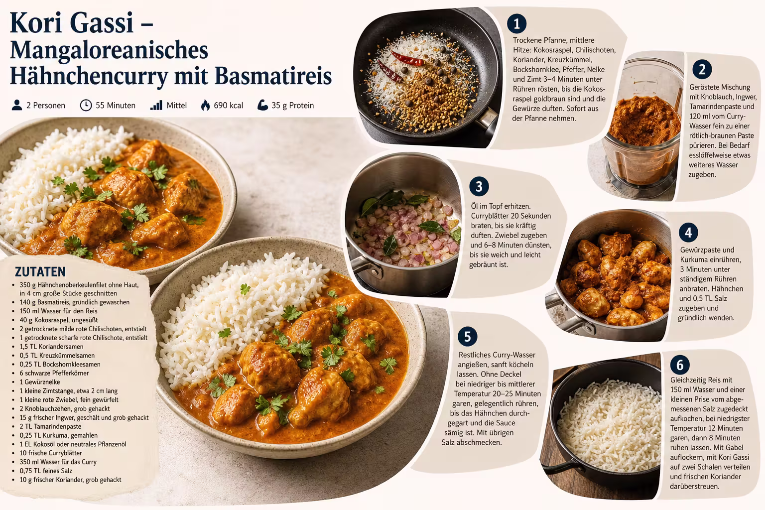Rezept: Kori Gassi – Mangaloreanisches Hähnchencurry mit Basmatireis