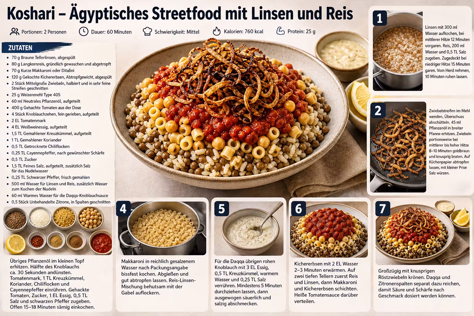 Rezept: Koshari – Ägyptisches Streetfood mit Linsen und Reis