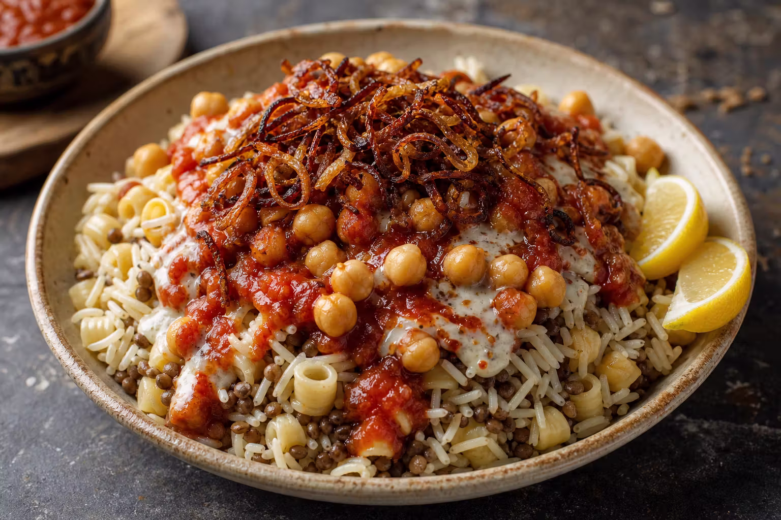 Koshari – Ägyptisches Streetfood mit Linsen und Reis