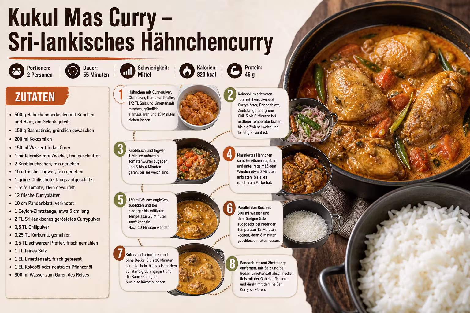 Rezept: Kukul Mas Curry – Sri-lankisches Hähnchencurry