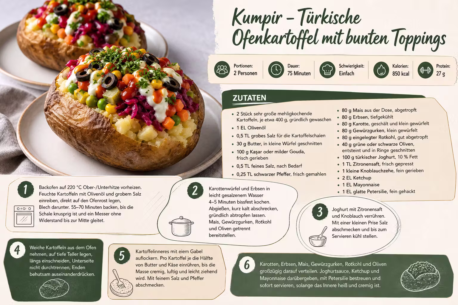 Rezept: Kumpir – Türkische Ofenkartoffel mit bunten Toppings