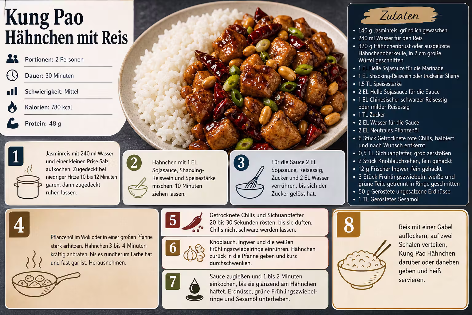 Rezept: Kung Pao Hähnchen mit Reis