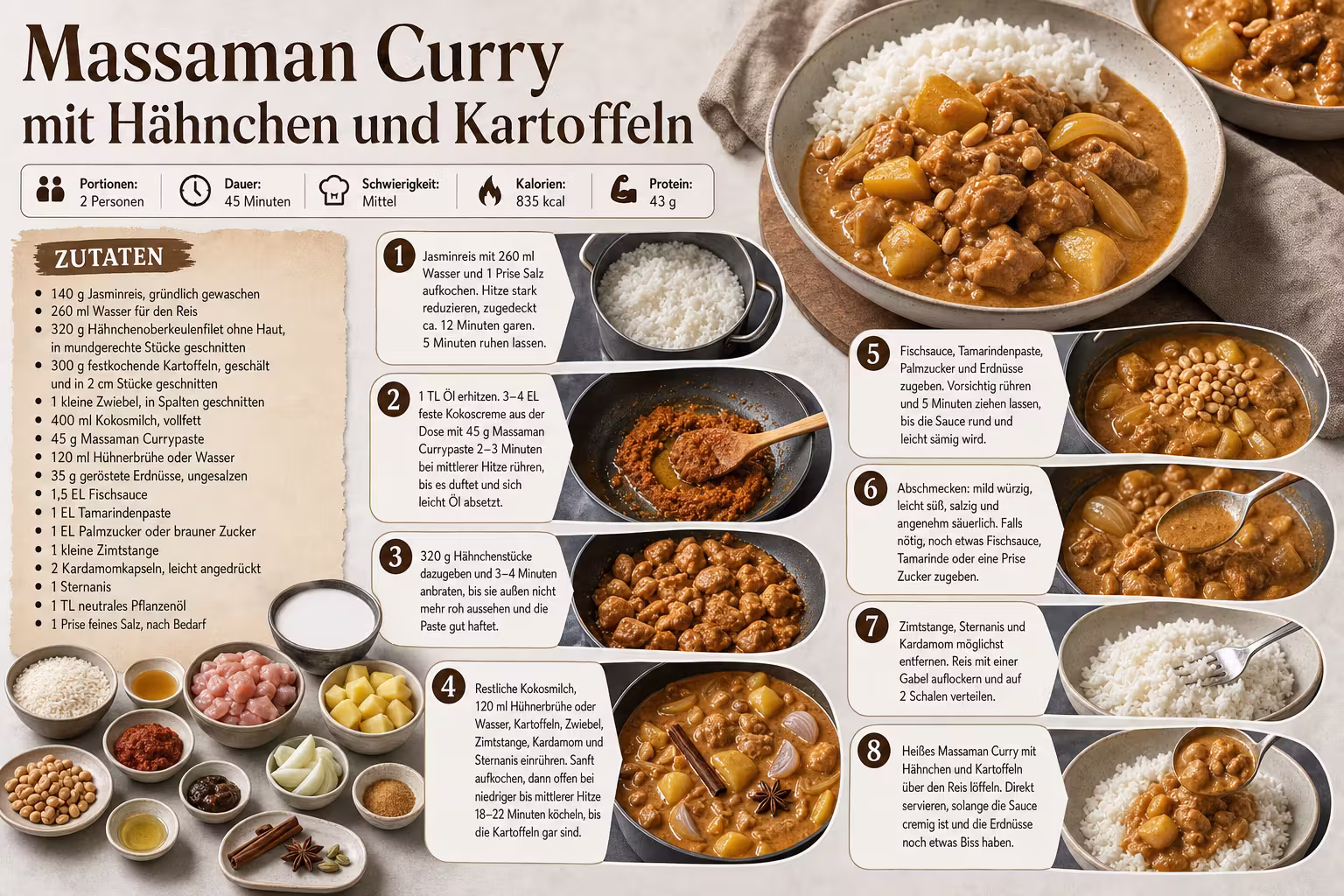 Rezept: Massaman Curry mit Hähnchen und Kartoffeln