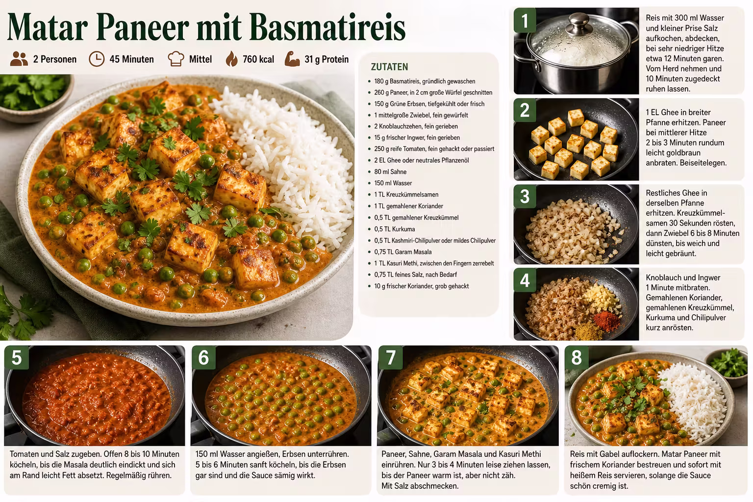 Rezept: Matar Paneer mit Basmatireis
