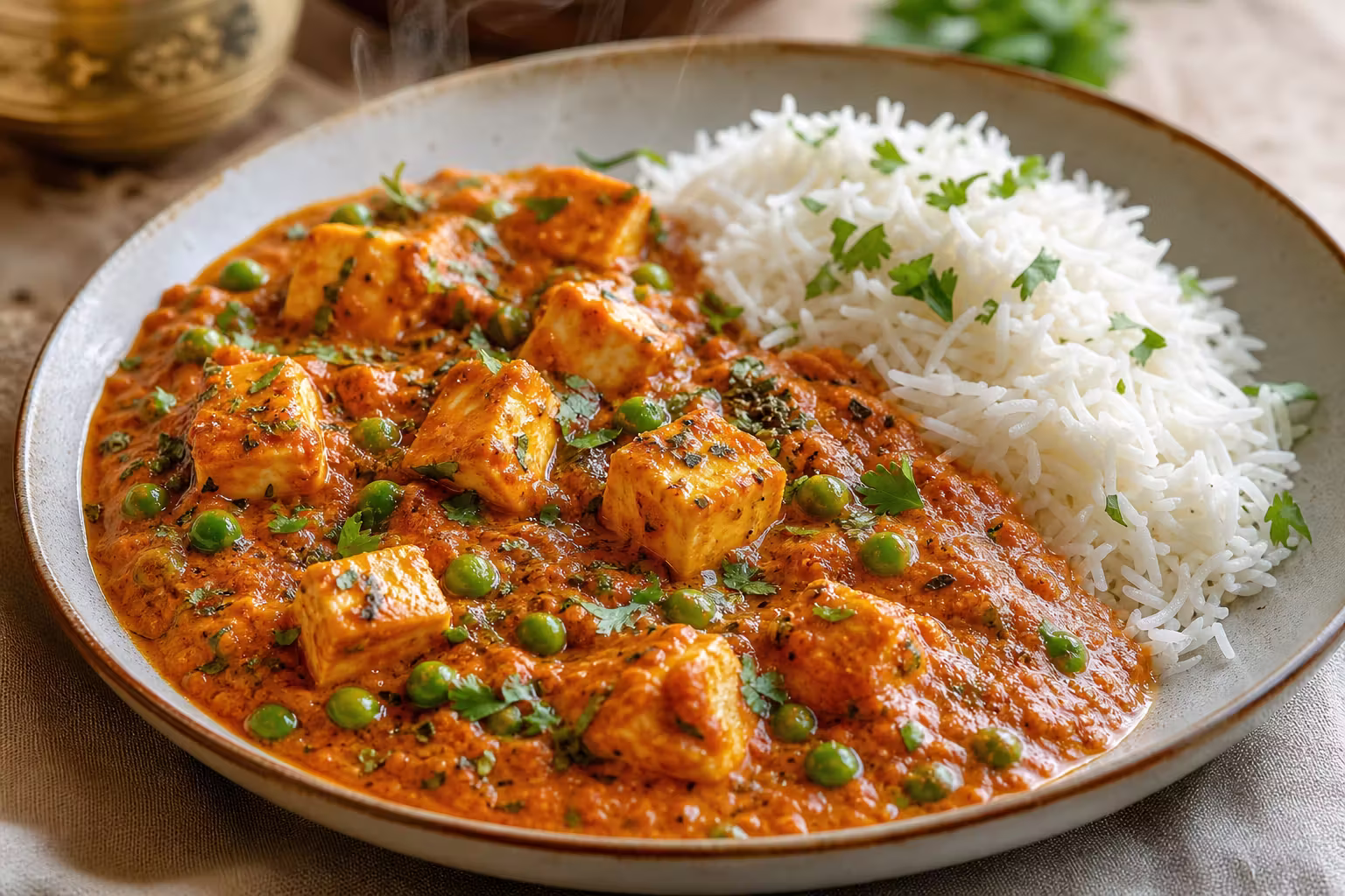 Matar Paneer mit Basmatireis