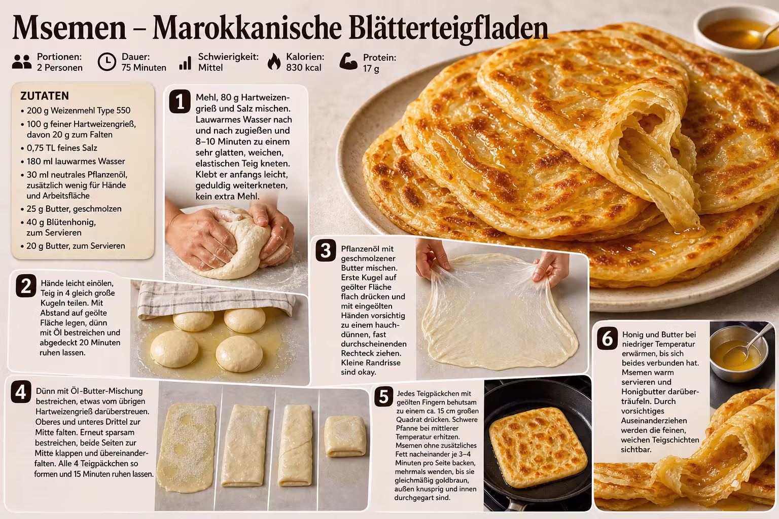 Rezept: Msemen – Marokkanische Blätterteigfladen