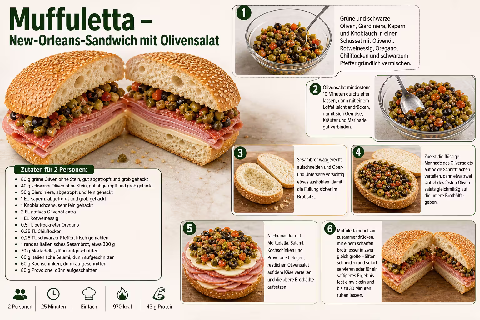 Rezept: Muffuletta – New-Orleans-Sandwich mit Olivensalat