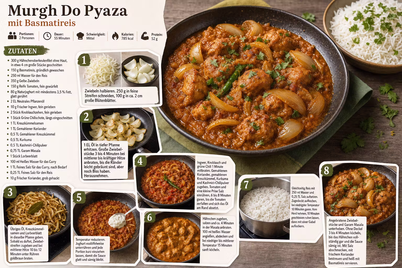 Rezept: Murgh Do Pyaza mit Basmatireis