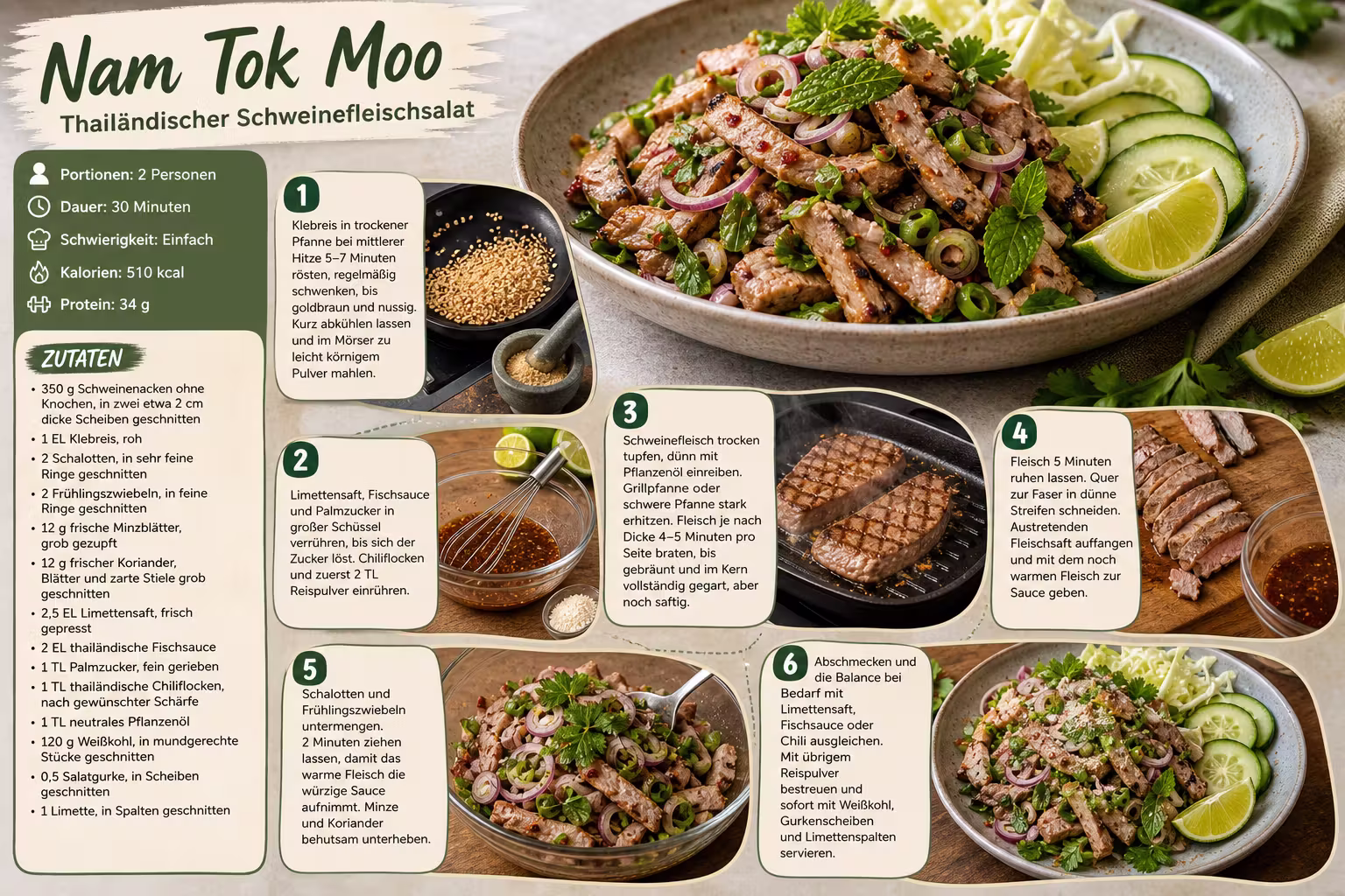 Rezept: Nam Tok Moo – Thailändischer Schweinefleischsalat