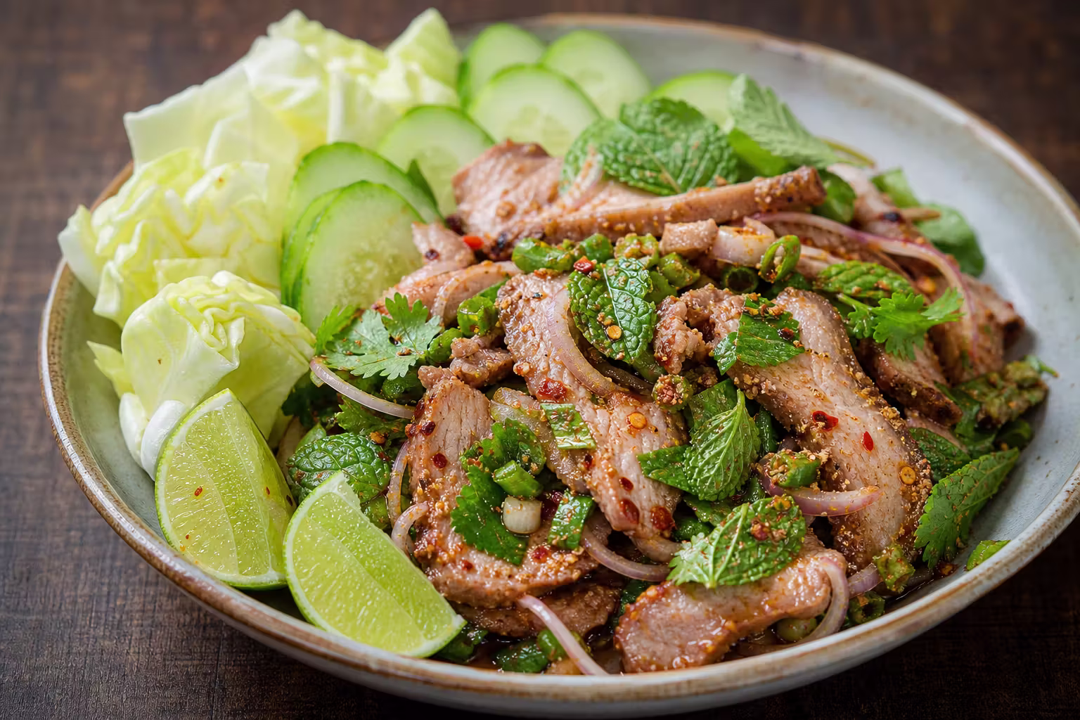 Nam Tok Moo – Thailändischer Schweinefleischsalat