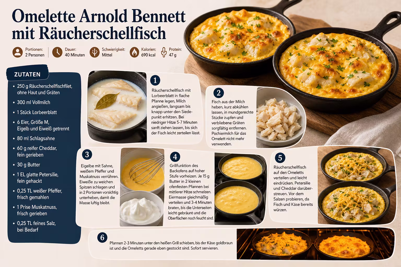 Rezept: Omelette Arnold Bennett mit Räucherschellfisch