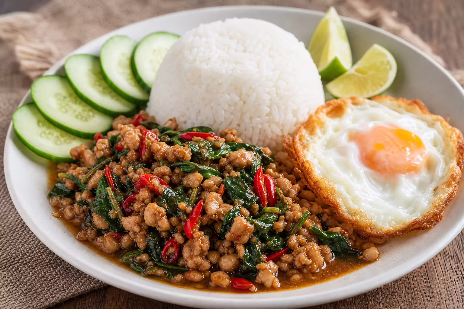 Pad Kra Pao Gai mit Spiegelei