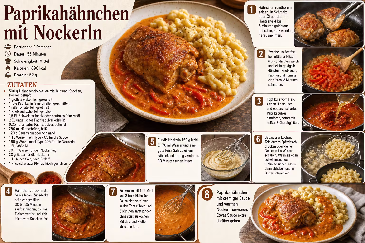 Rezept: Paprikahähnchen mit Nockerln