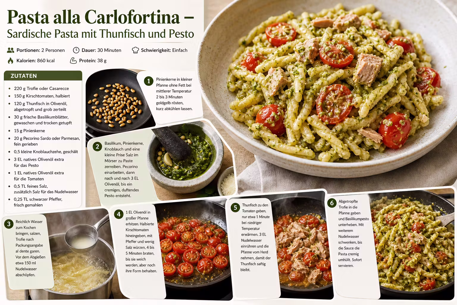 Rezept: Pasta alla Carlofortina – Sardische Pasta mit Thunfisch und Pesto