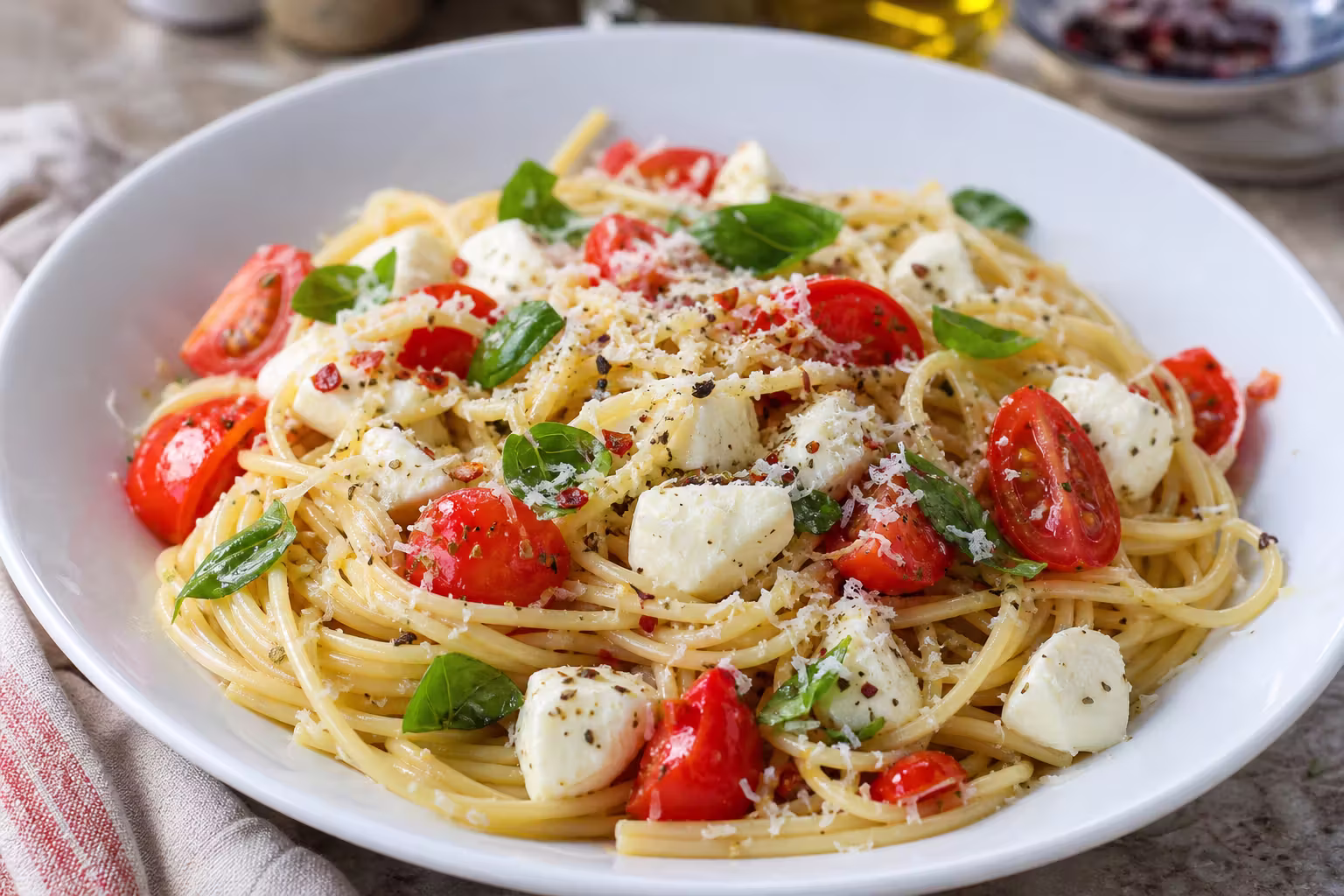 Pasta alla Crudaiola mit Tomaten und Mozzarella