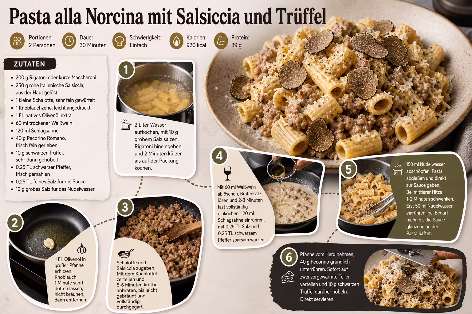 Rezept: Pasta alla Norcina mit Salsiccia und Trüffel
