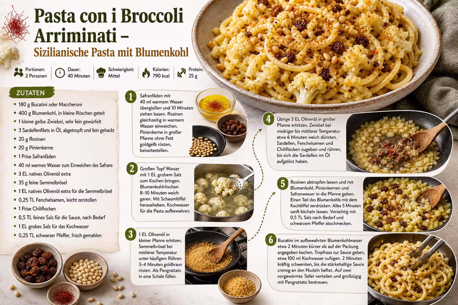 Rezept: Pasta con i Broccoli Arriminati – Sizilianische Pasta mit Blumenkohl