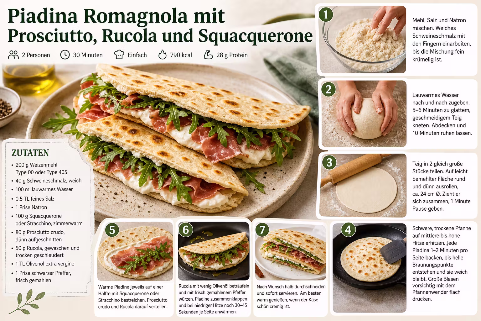 Rezept: Piadina Romagnola mit Prosciutto, Rucola und Squacquerone