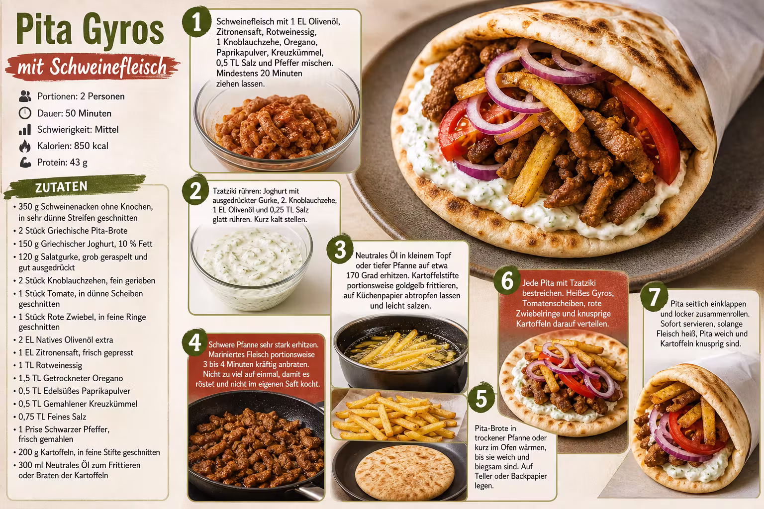Rezept: Pita Gyros mit Schweinefleisch