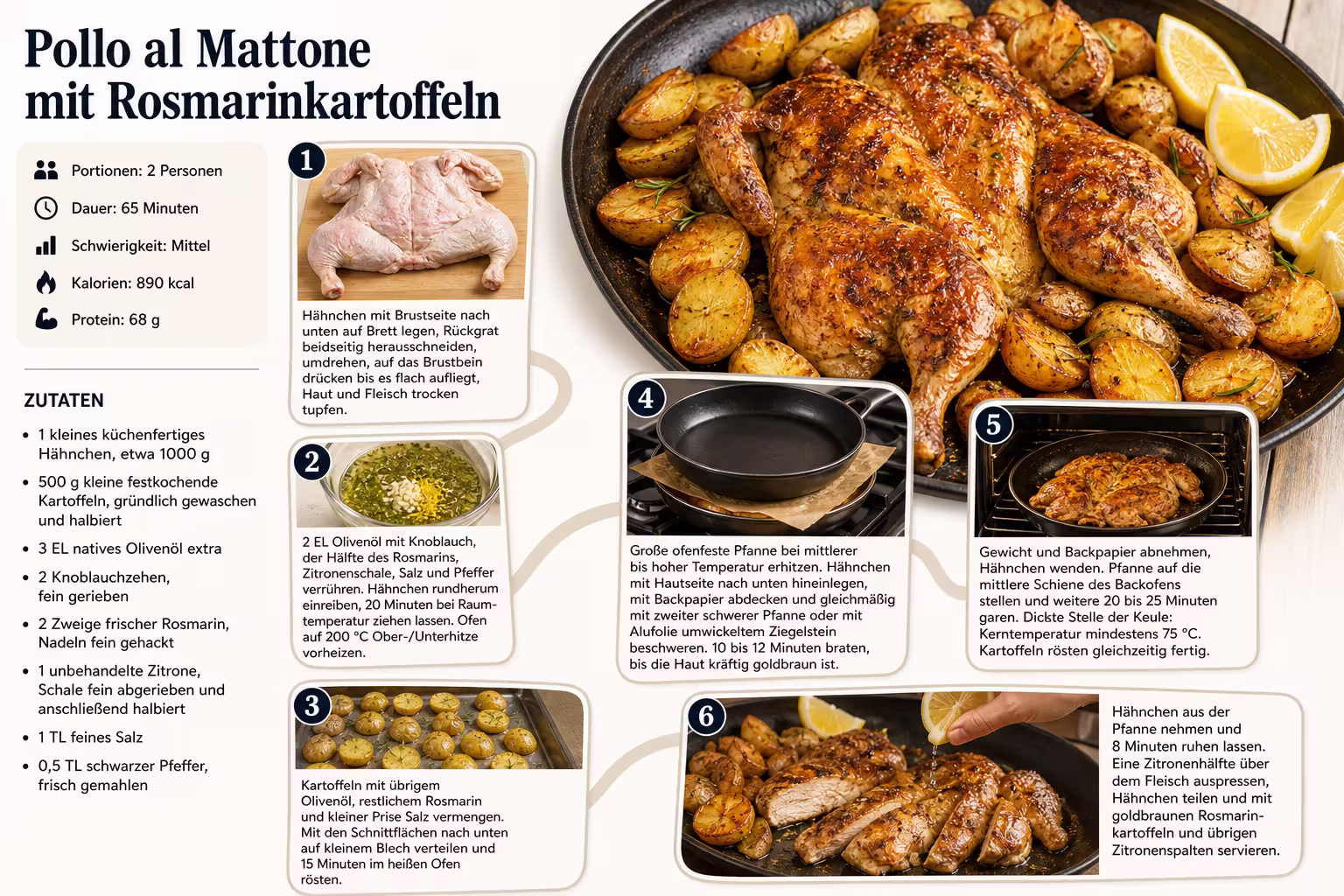 Rezept: Pollo al Mattone mit Rosmarinkartoffeln
