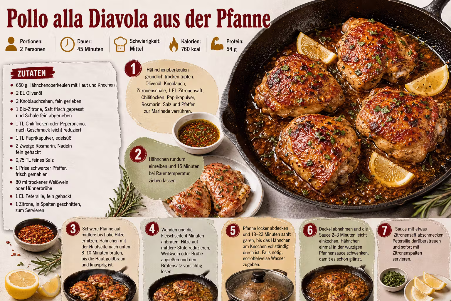 Rezept: Pollo alla Diavola aus der Pfanne