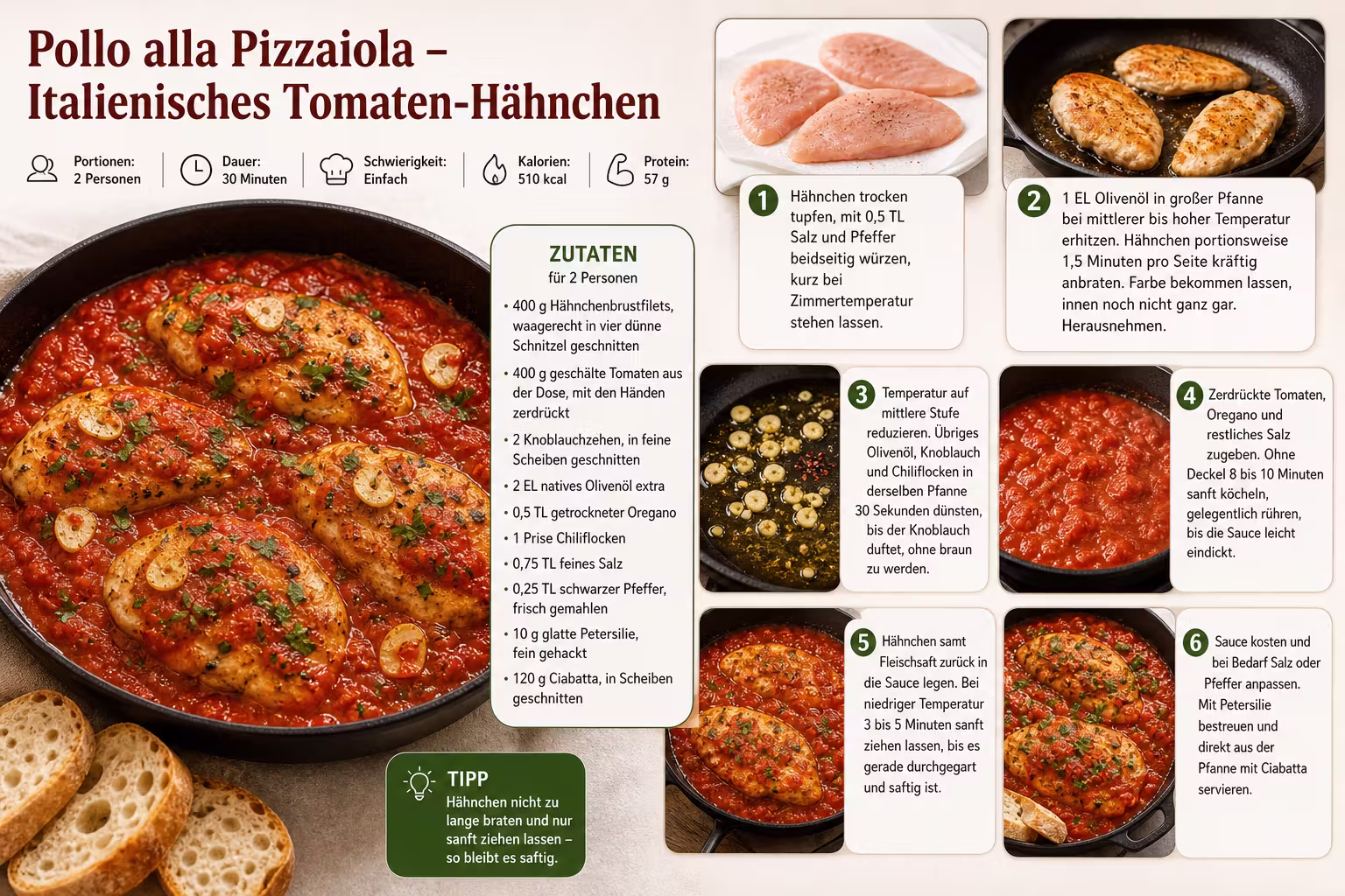 Rezept: Pollo alla Pizzaiola – Italienisches Tomaten-Hähnchen