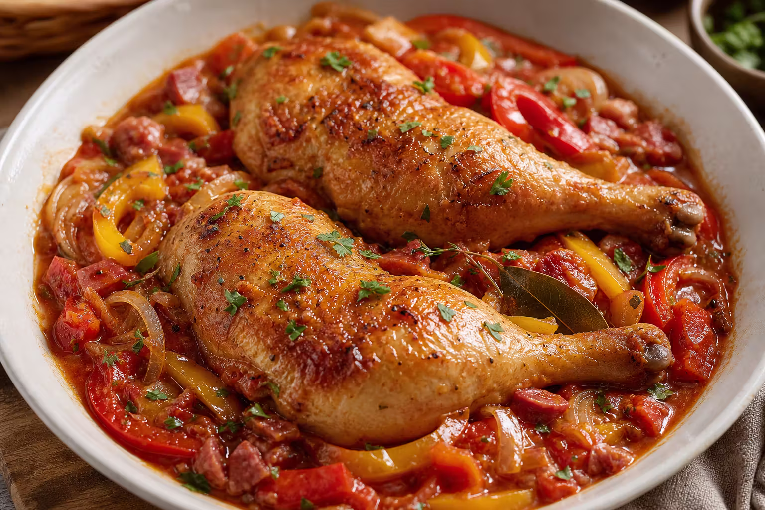 Poulet Basquaise mit Paprika und Tomaten