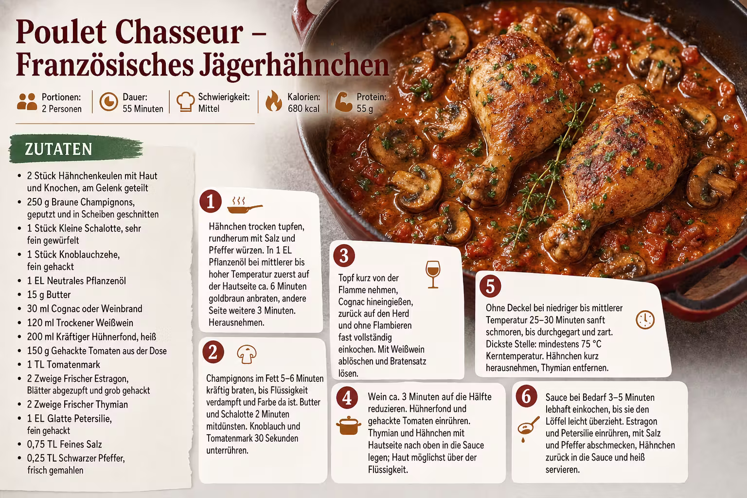 Rezept: Poulet Chasseur – Französisches Jägerhähnchen