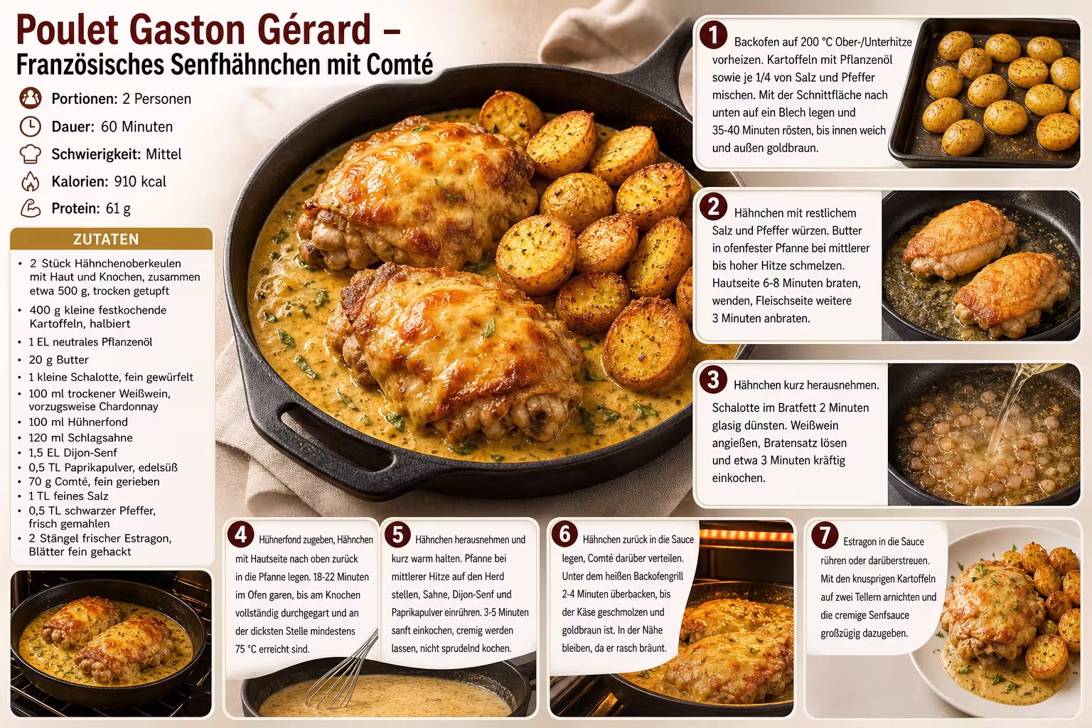 Rezept: Poulet Gaston Gérard – Französisches Senfhähnchen mit Comté