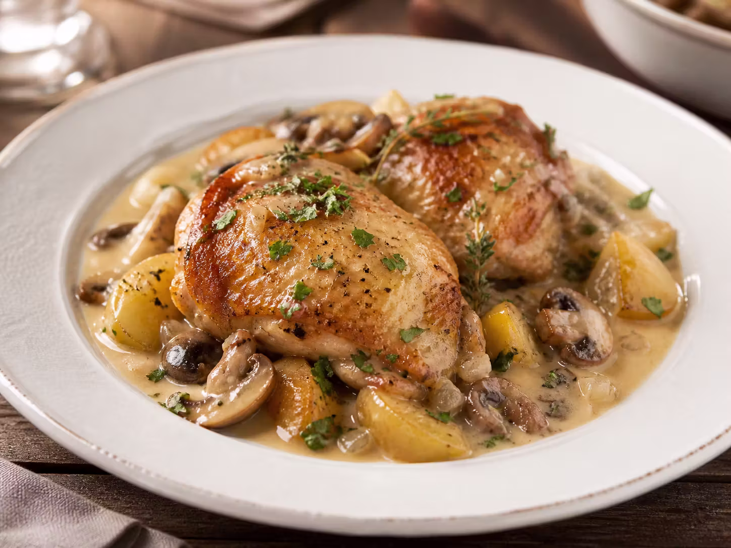 Poulet Vallée d’Auge – Normannisches Apfel-Cidre-Hähnchen