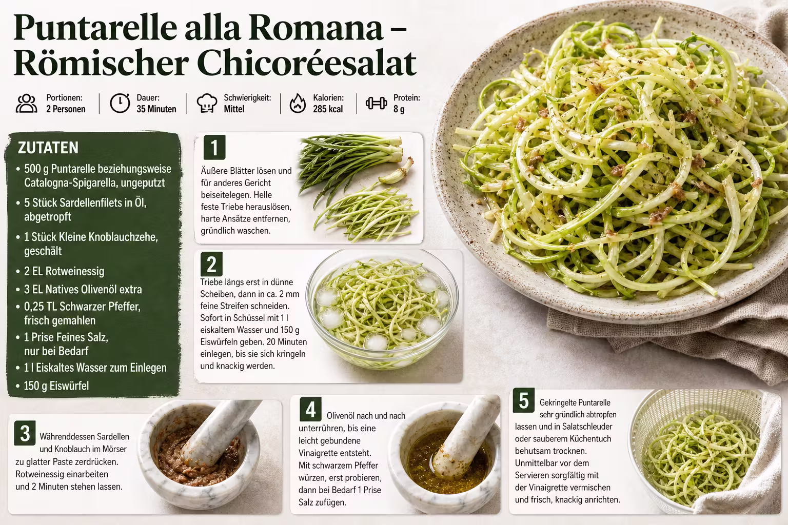 Rezept: Puntarelle alla Romana – Römischer Chicoréesalat