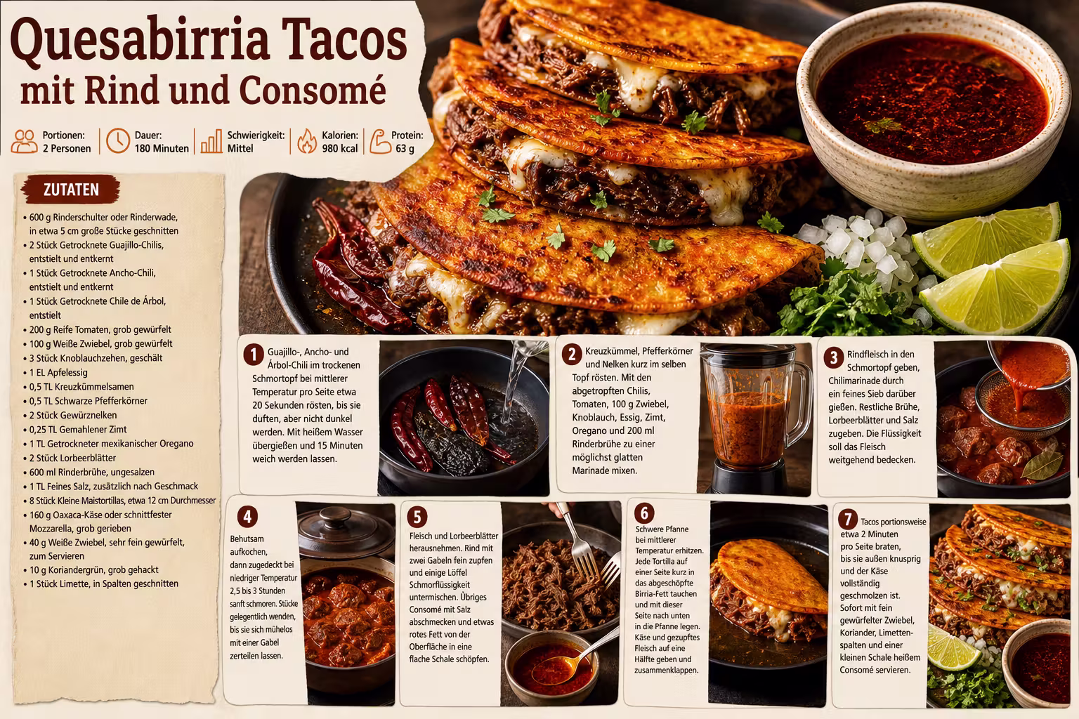 Rezept: Quesabirria Tacos mit Rind und Consomé