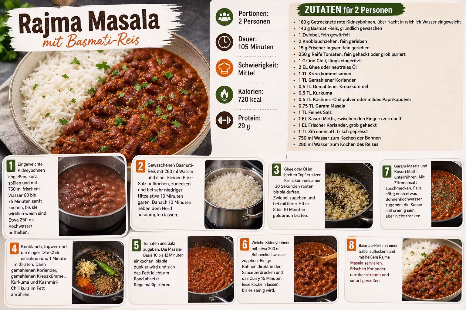 Rezept: Rajma Masala mit Basmati-Reis