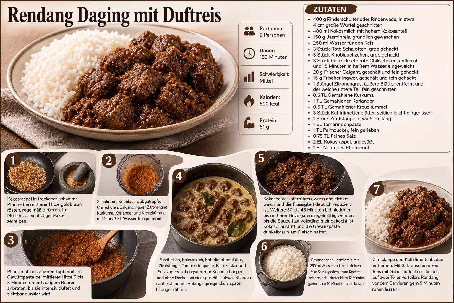 Rezept: Rendang Daging mit Duftreis