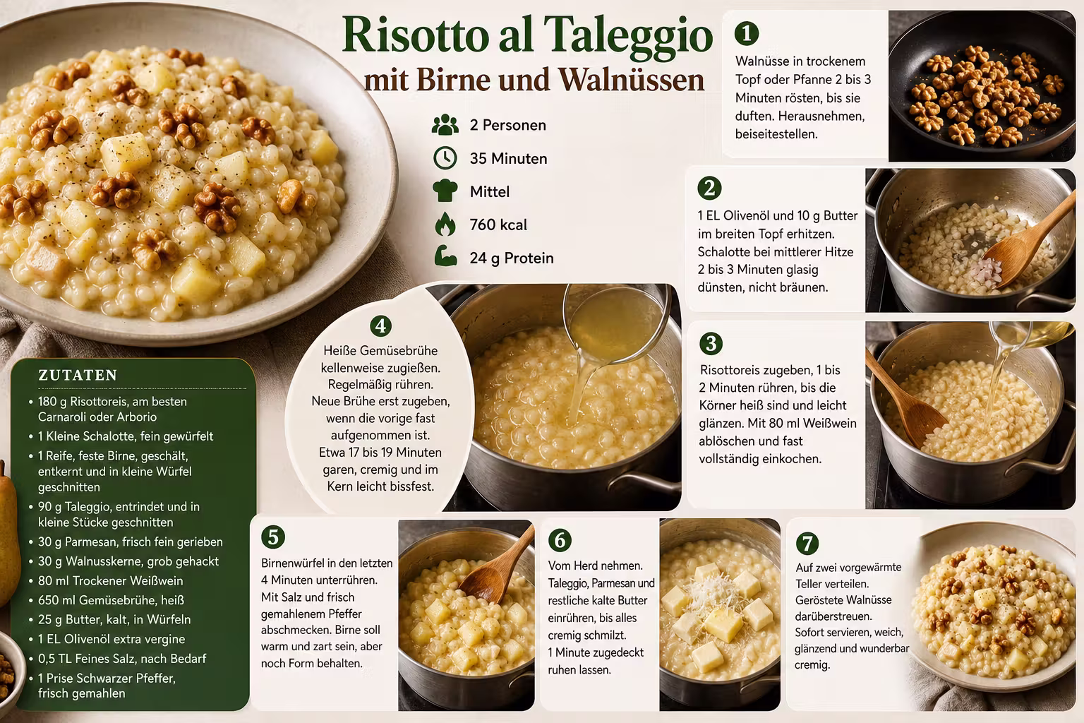 Rezept: Risotto al Taleggio mit Birne und Walnüssen