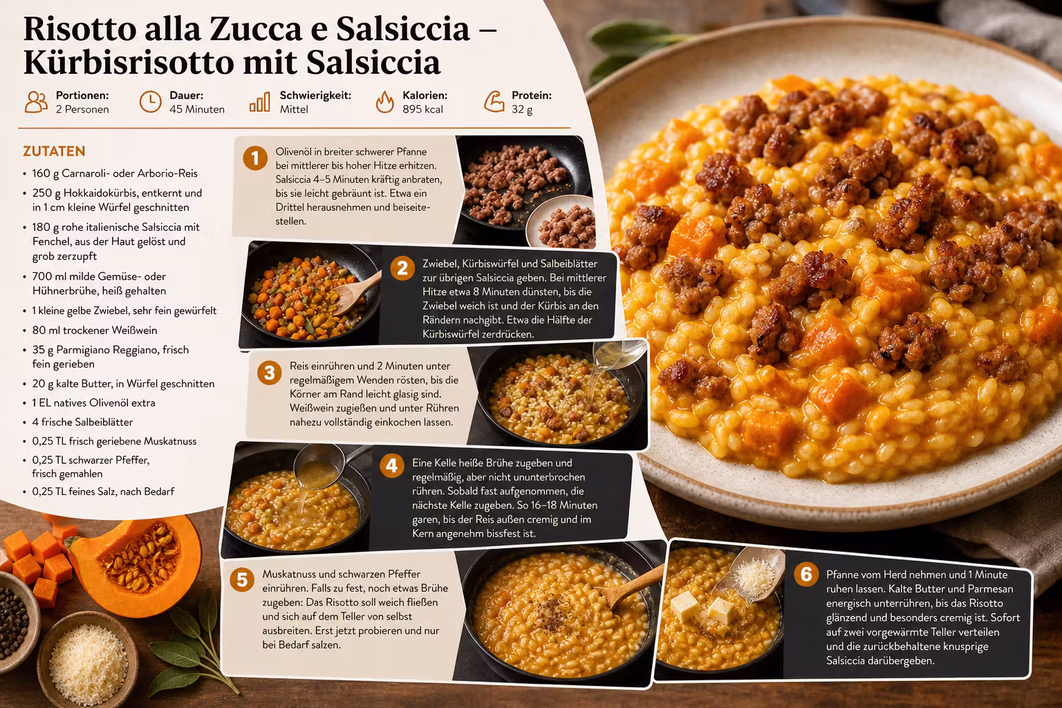 Rezept: Risotto alla Zucca e Salsiccia – Kürbisrisotto mit Salsiccia