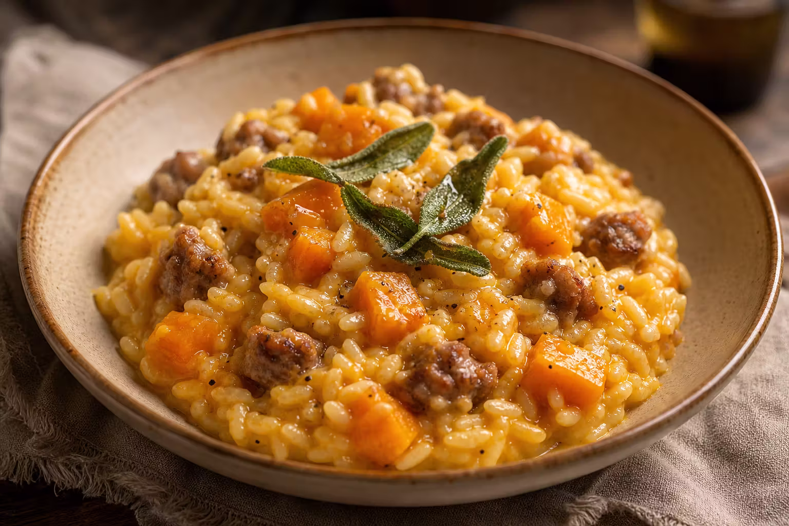 Risotto alla Zucca e Salsiccia – Kürbisrisotto mit Salsiccia