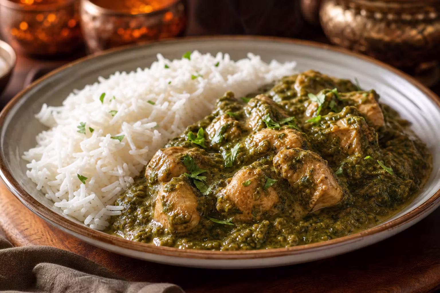 Saag Chicken mit Basmatireis