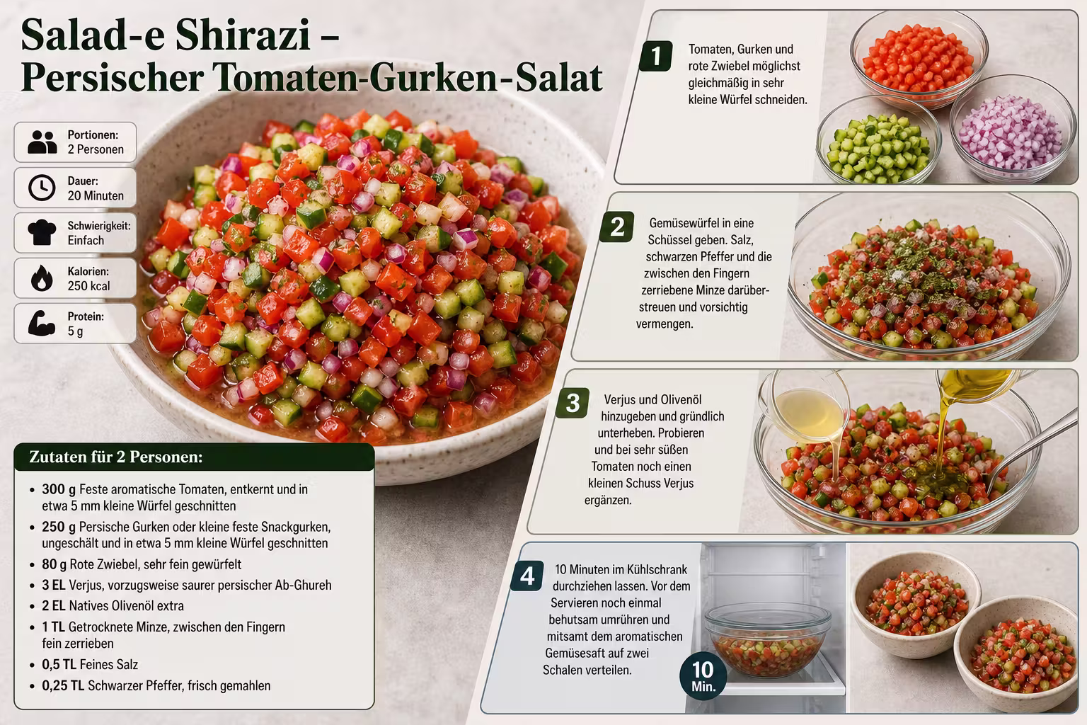 Rezept: Salad-e Shirazi – Persischer Tomaten-Gurken-Salat