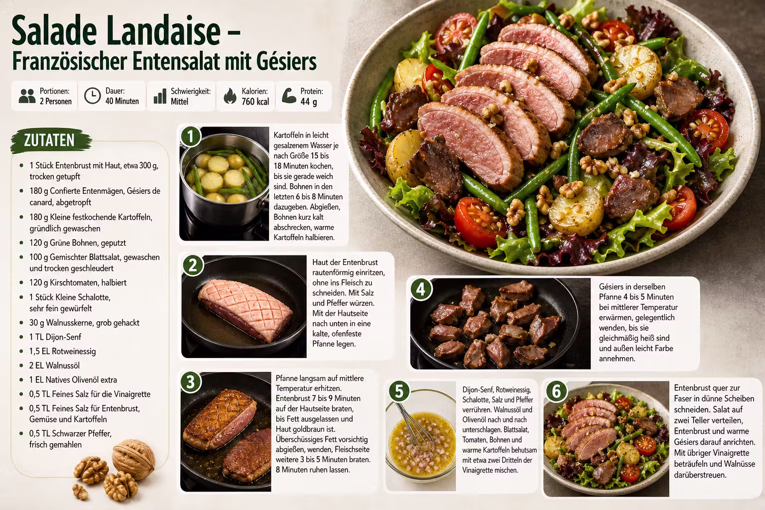 Rezept: Salade Landaise – Französischer Entensalat mit Gésiers