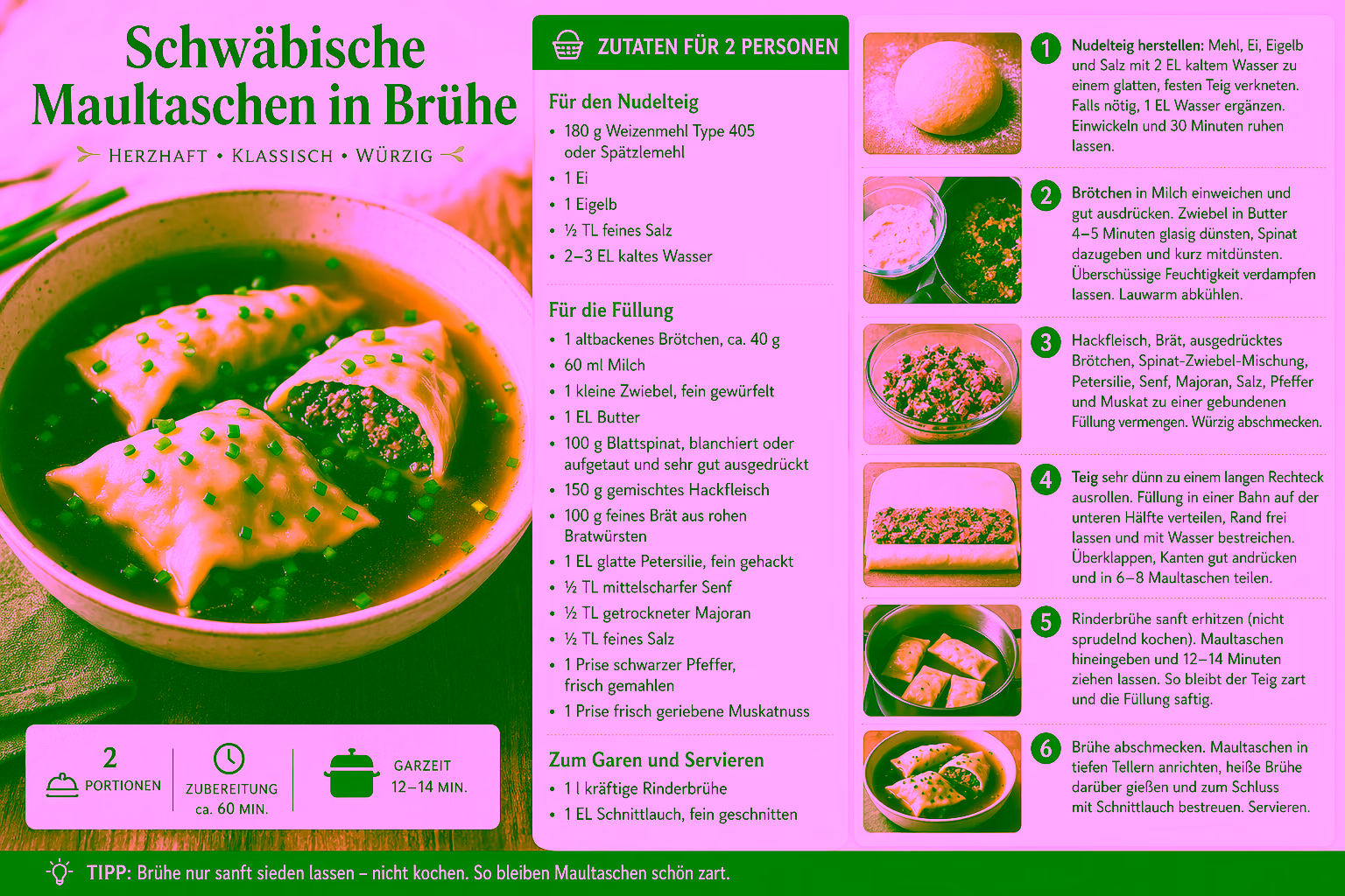 Rezept: Schwäbische Maultaschen in Brühe